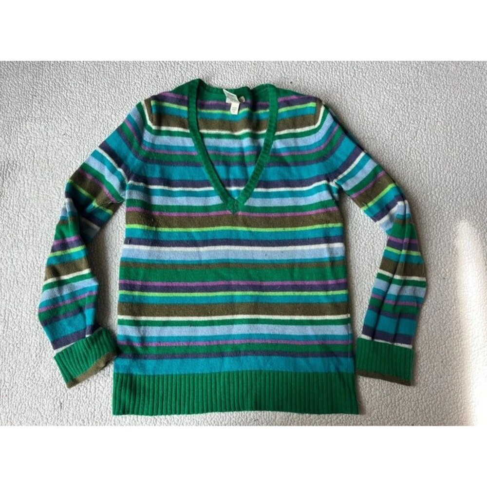 Vintage Y2K Old Navy Colorful Striped V Neck Sweater Lambs Wool Womens Medium